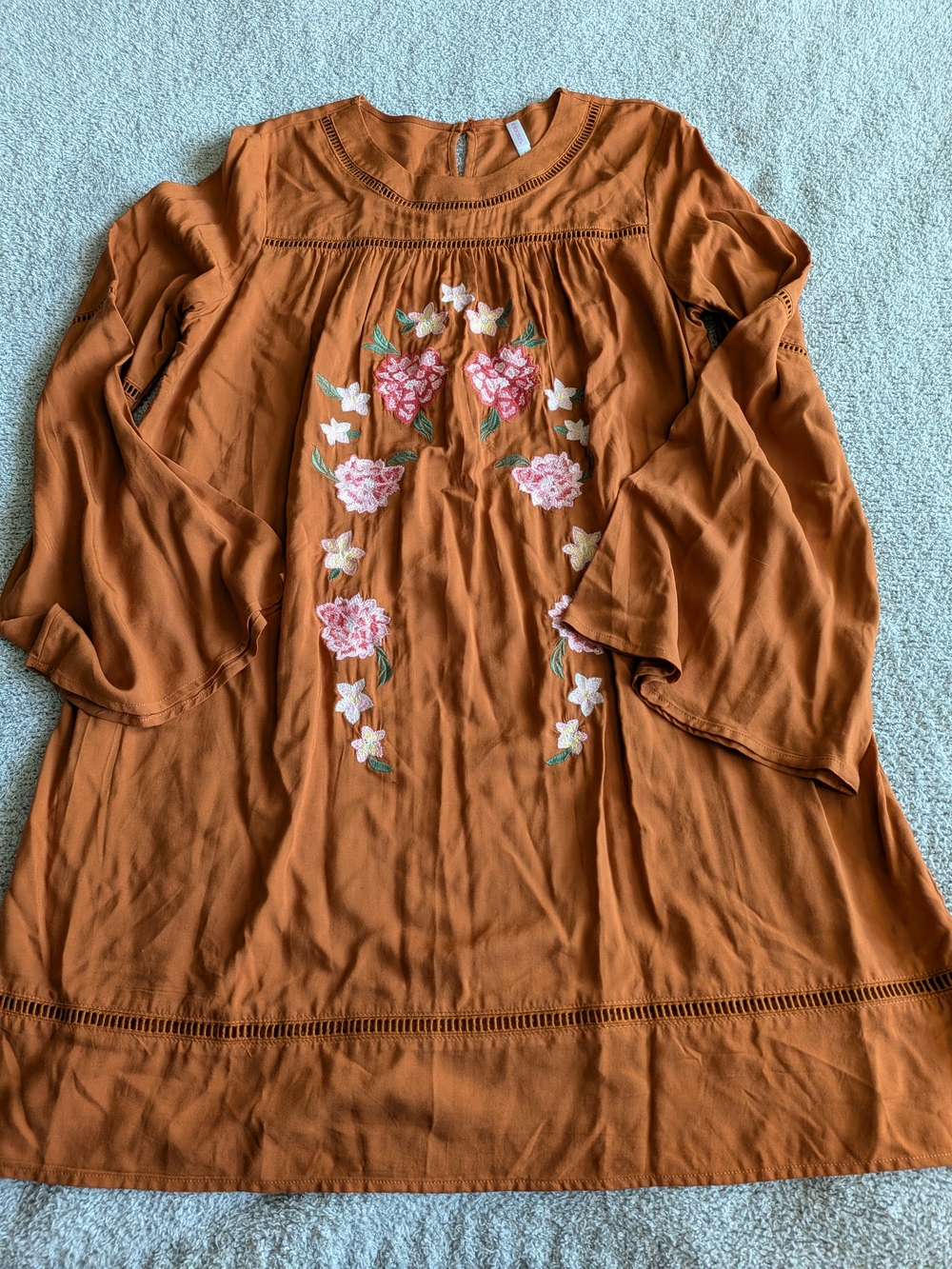 Xhilaration Rust Orange Floral Embroidered Mini Dress NWOT